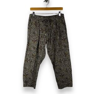 Zara Linen Blend Drawstring Casual Cropped Pants, Neutral Multi, Size Large